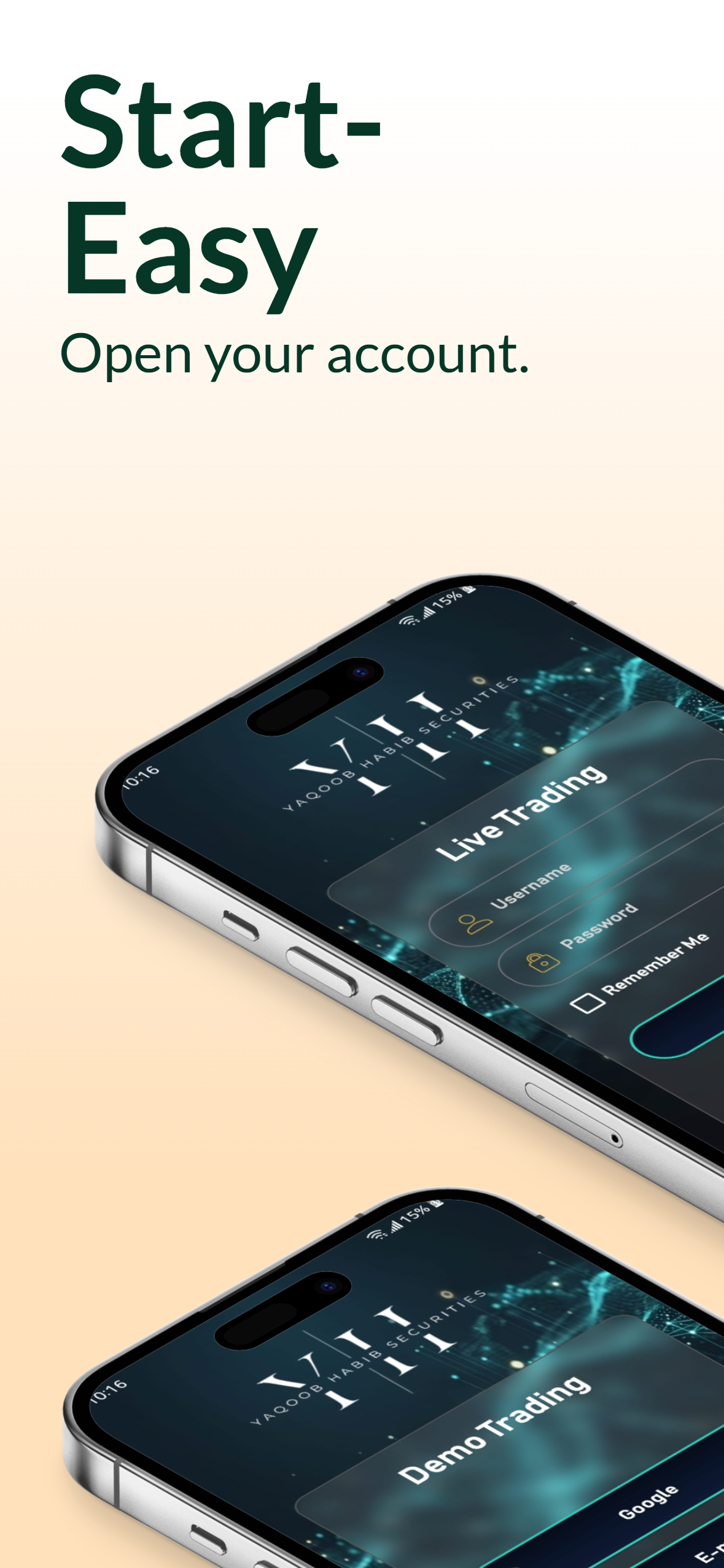 Y.H. Securities mobile app screen 1